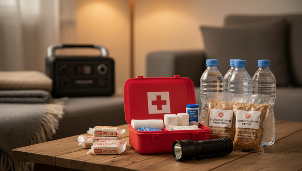 Kit de supervivencia familiar con suministros esenciales y energía de respaldo